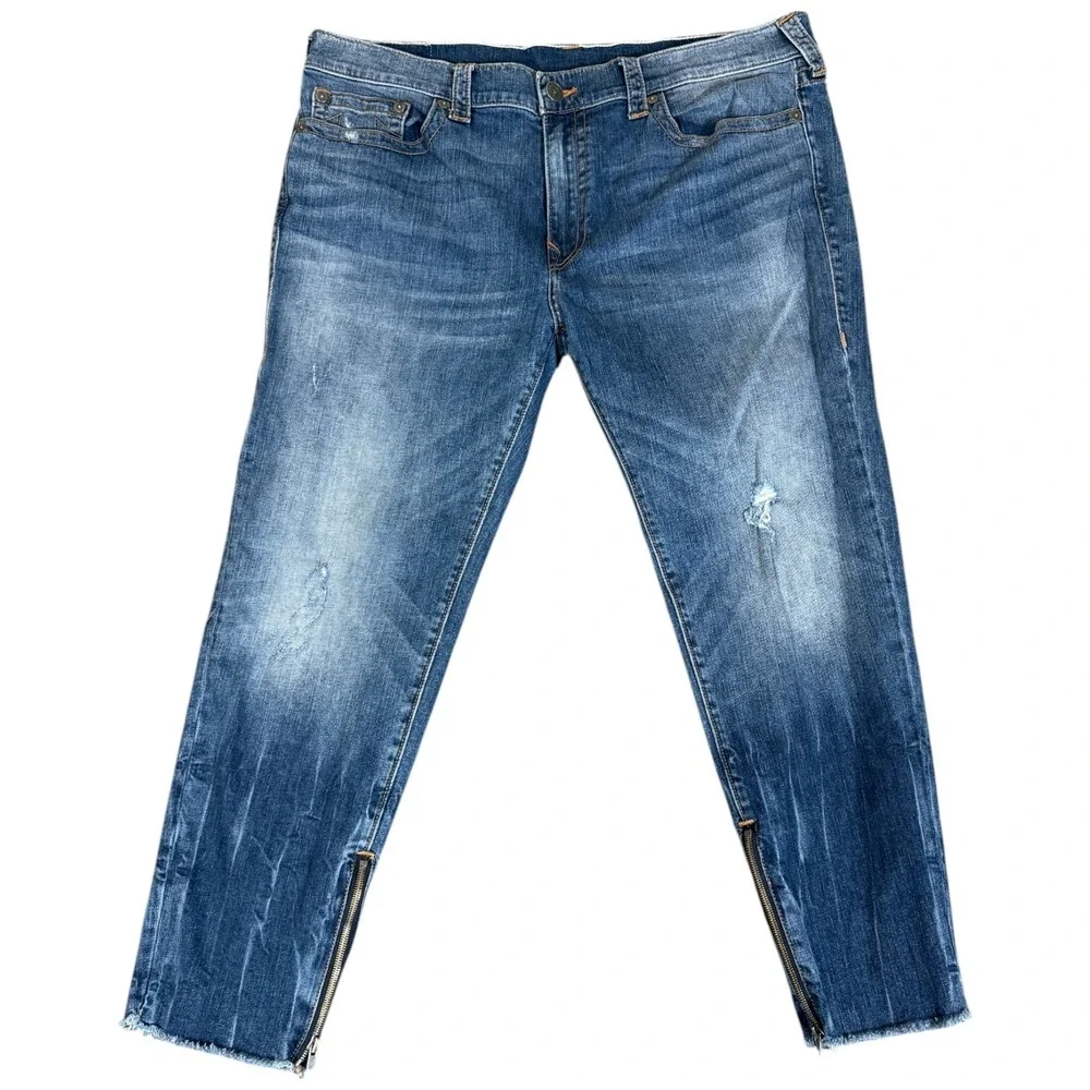 Men's True Religion Finn‎ Slim Tapered Zip Ankle Distressed Jeans Size 40 Casual